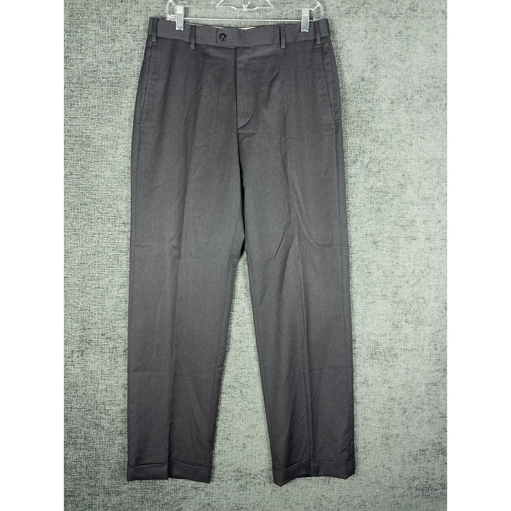 Zanella Todd Wool Dress Pants Mens 33x31 Charcoal Gray Flat Front Cuffed Quiet L
